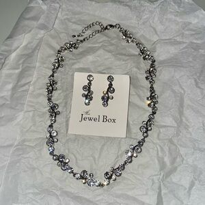 Silver Crystal Necklace and Earrings Set
